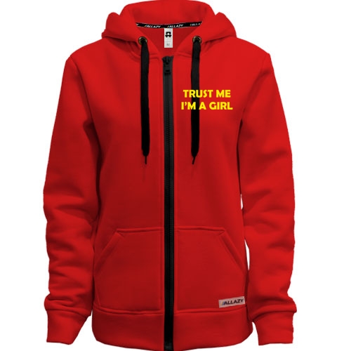 Женская толстовка на молнии с ярко-желтой надписью «TRUST ME I'M A GIRL»